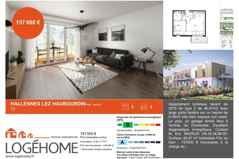Vente appartement à Hallennes-lez-Haubourdin - Ref.wav431 - Image 1