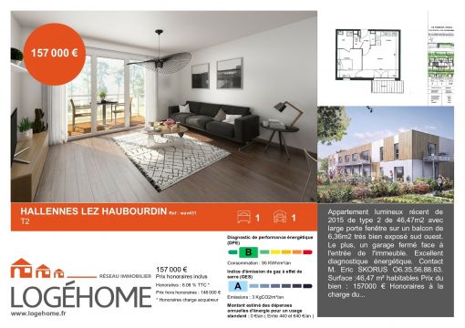 Vente appartement à Hallennes-lez-Haubourdin - Ref.wav431 - Image 1